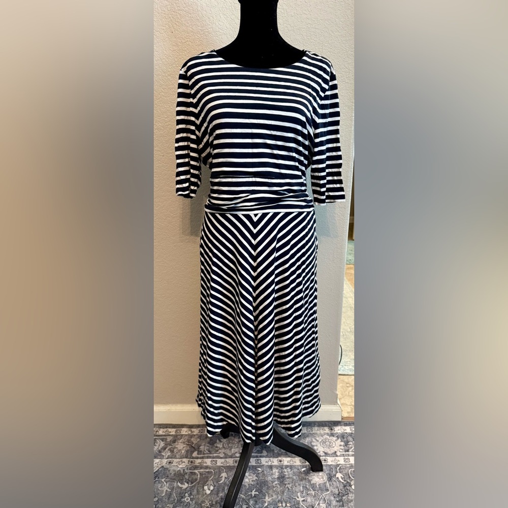 Hobbs of London Navy and White Striped Dress